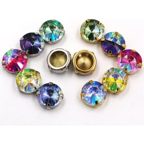 Clothing accessories Round Shape Laser Glass Crystal Sewing Hollow Base Claw Setting Rivoli Rhinestones for dress/crafts