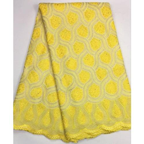 Free shipping (5yards/pc) wonderful design African cotton lace fabric in yellow Swiss lace fabric high quality for dress CLP62