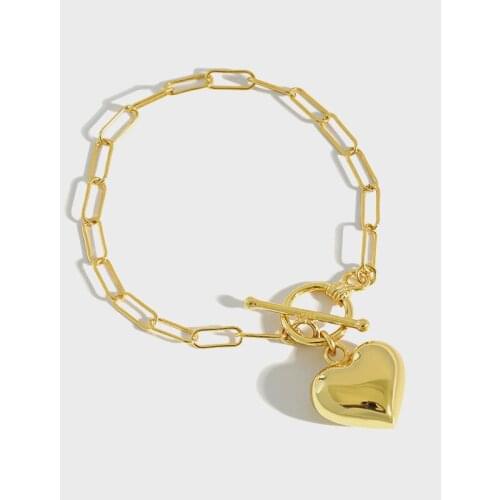 S925 Sterling Silver Sracelet Design Golden Simple Temperament Love Heart Pendant Chain Bracelet Female Woman Decoration