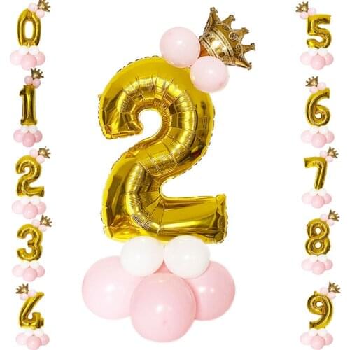 32Inch Silver Gold Foil Number Balloons With Crown Digital Globos Happy Birthday Wedding Party Decorations Baby Shower Supplies