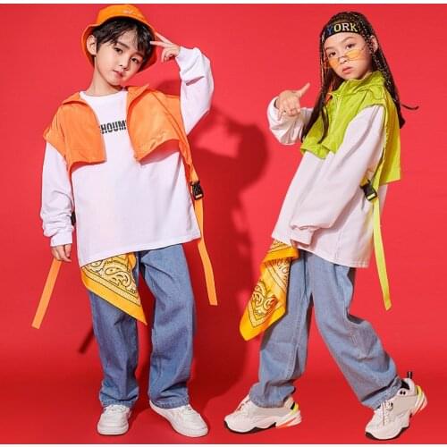 Kids Spring Hip Hop Clothing Sweatshirt Ballroom Jeans Pants Outfits for Girls Boys Dance Costumes Wear Ballroom Dancing Clothes