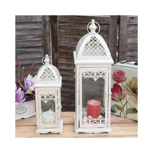 European wrought iron candlestick retro portable glass floor wind lamp Home decoration crafts decoration