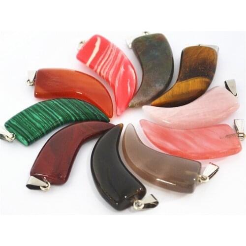 2018 Hot Horn Shape Natural Stones Onyx Pink Quartz Crystal Tiger Eye Pendants Jewelry for Women Men Best 6PCS 48*18MM