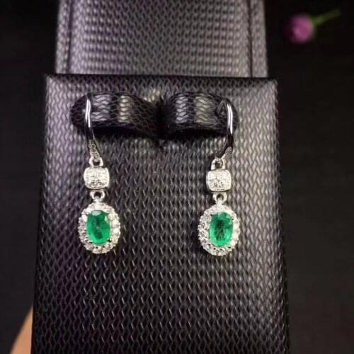 Natural color emerald ear studs, 925 silver fashion, beautiful colors, changing beauty