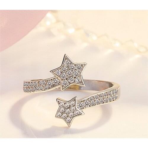 Exquisite Crystal Stars Rings Sweet Cute Adjustable Opening Ring Bride Wedding Ring Anniversary Christmas Gifts Jewelry