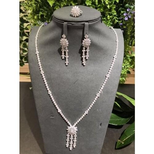 Janekelly 4pcs Bridal Zirconia Full Jewelry Sets For Women Party, Luxury Dubai Nigeria CZ Crystal Wedding Jewelry Sets