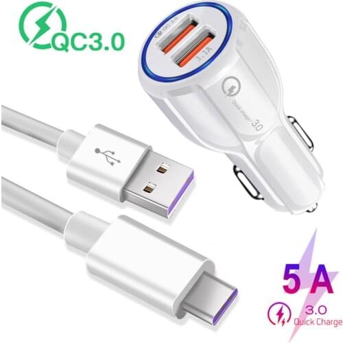 USB 5A Type C Cable For Huawei P30 P20 Redmi 9 Note 7 8 For Samsung galaxy A21s A31 S20 Plus Realme X2 Quick Charge Car Charger