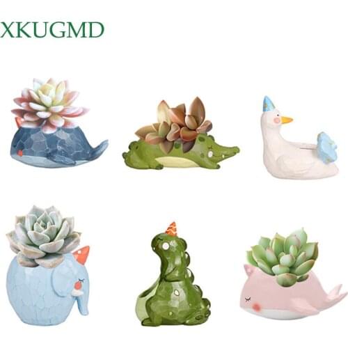 Cartoon Animal Shape Cactus Succulents Polyresin Vase Mini Whale Crocodile Elephant Flower Pots Bonsai Office Decorative Planter