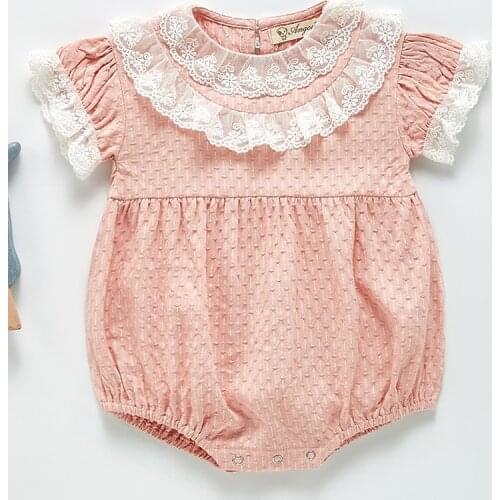 Sweet Lace Romper for Girls Clothes Summer Short Puff Sleeve Infant Bodysuit for Toddler Girls Clothing Set Children Overalls