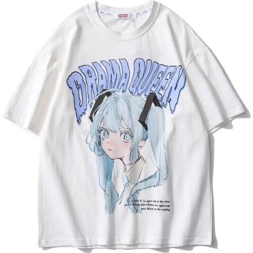 2021 Tide Brand Mens Japanese Lazy Style Anime Girl Printing Short-Sleeved Loose and Comfortable Cotton Mens T-shirt