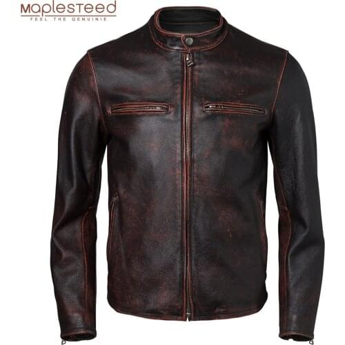 Vintage Men Genuine Leather Jacket Slim Fit 100% Natural Cowhide Mens Leather Coat Male Leather Clothing Autumn Asian Size M604