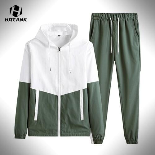Autumn Patchwork Mens Sets Casual Sportwear 2021 Korean Zipped Hooded Jacket + Pants 2 Piece Sets Men Tracksuit Streetwear