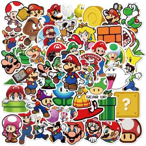 10/50PCS Super Mario Game Stickers IY Bike Travel Luggage Phone Guitar Laptop Classic Cartoon Sticker Decals Fun for Kid Gifts