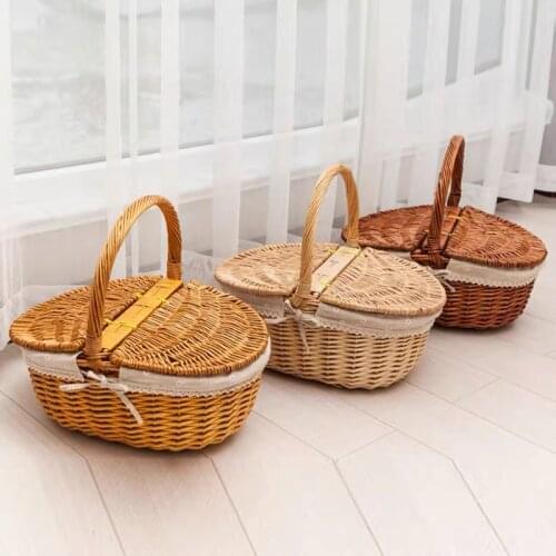 Wicker Hand Woven Basket English Sundries Storage Baskets Portable Handle Picnic baking Shopping Organizer Basket