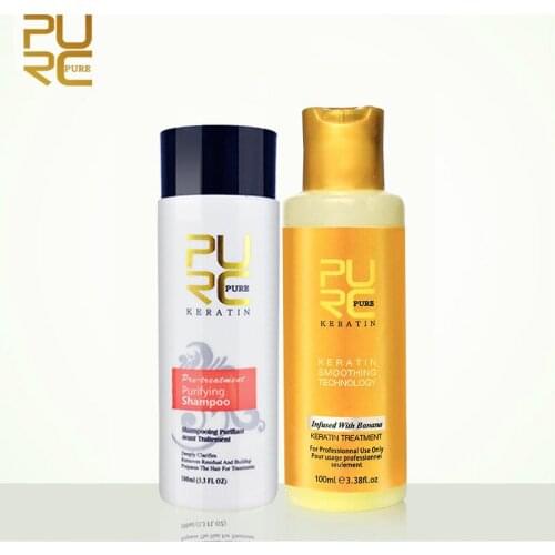 PURC 2pcs/Set New Formula Banana Flavor Keratin Straightening Hair Treatment And Repair Damage Frizz Dry Hair Purifying Shampoo