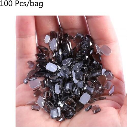 Q1QD 100 Pieces Glass Crystals Nail Art Mix Sizes Flat Back Decorations Set AB Rhinestone Nails DIY Crafts Accessories