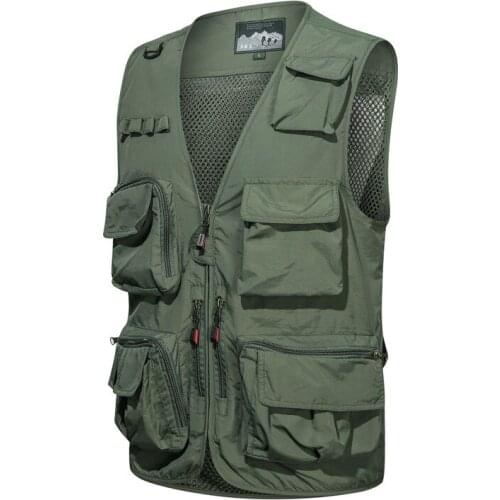 Fishing Vest Men Outdoor Casual Mesh Tactical Vest Multi-pockets Photography Advertising Waistcoat Four Seasons Large Size M-4XL