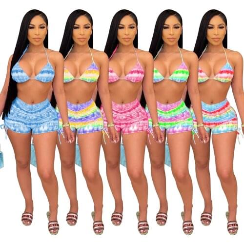 Sexy Swimming 2 PCS Bikinis Swimsuits Halter Bra Shorts Push Up Bathing Suit Beach Outdoor Swimwear Fashion Holiday Outfits 2021