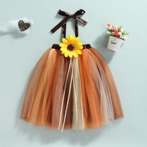 Toddler Baby Girl Mesh Skirts Lovely Casual Halter Bandage Dress Fashion Sunflower Boat Neck Mesh Yarn A-line Mini Dress