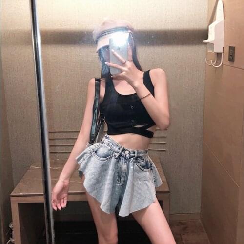 Summer new style high waist slimming super shorts loose wide leg pants women fashion all-match jeans tide