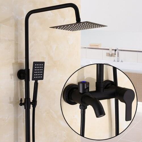 Shower Faucets Black Scrub Copper Single Handle Mixer Tap Wall Mounted Bath Shower Sets With Soap Shelf YD-771