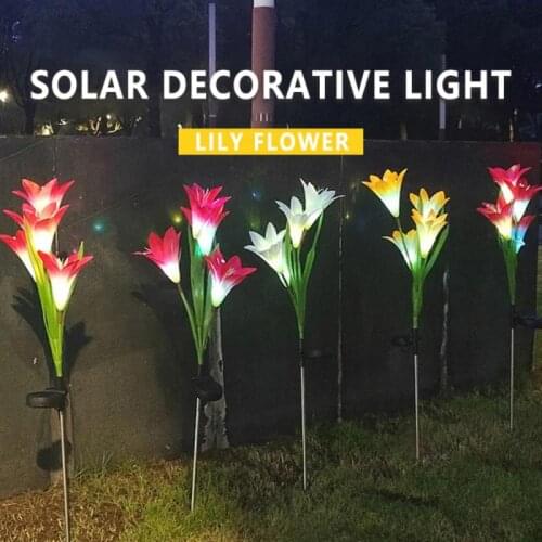 Solar Porch Light Simulation Color Lily Flower Lights, Solar Powered LED Lamp Outdoor, Decorative Waterproof Garden Stake Lights