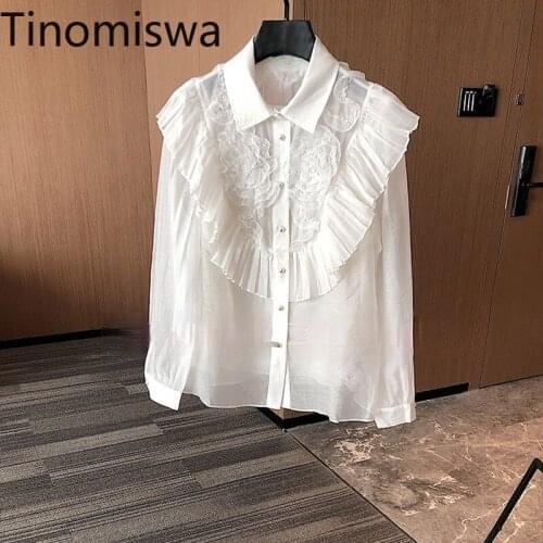 Tinomiswa 2021 New Chic Ruffle Patchwork Long Sleeve Shirts Women Turn Down Collar Single Breasted Blouse Korean Style Blusas