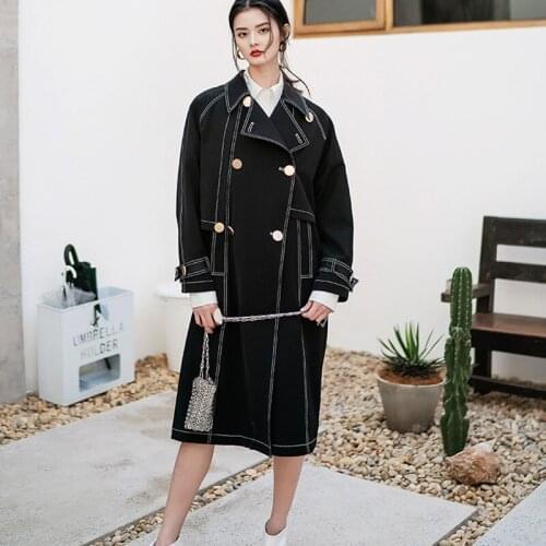 2019 female new autumn and winter plus size Korean style berif long outerwear temperament casual loose trench