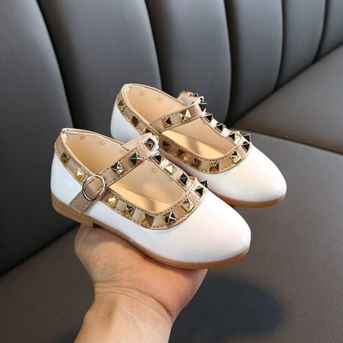 1 2-10 11 12 Years Fashion Rivet Toddler Girl Elegant Dress Party Dance Patent Leather Shoes For Children Spring Kids Flat Shoes
