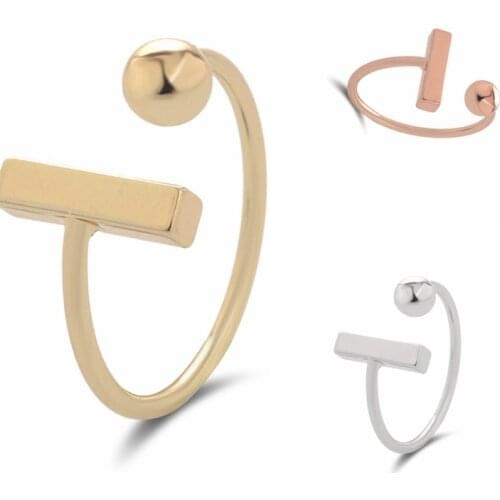Vintage Geometric T Bar Adjustable Ring Fashion Jewelry for Women Girls Simple Round Ball Finger Rings Personality Accessories