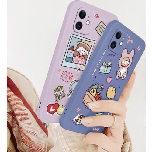 Bear Lens Protection Case For iPhone 12 11 Pro Max Soft Liquid Silicone Phone Cover For X XR XS MAX SE2020 8 7 6 6S Plus Case