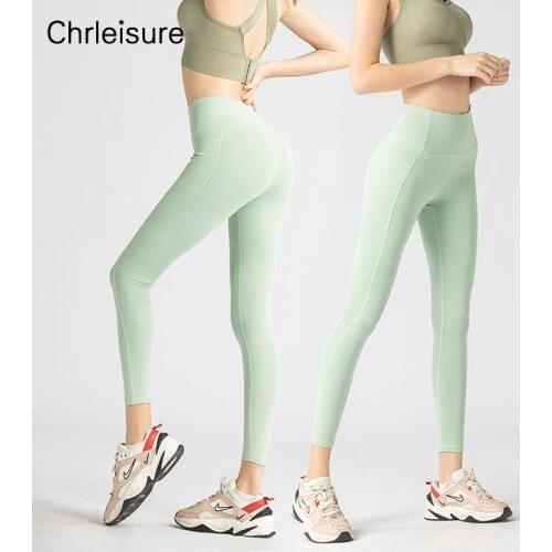 CHRLEISURE Women Fitness Leggings Solid Color High Waist Pockets Legging Workout Training Sport Casual Female Skinny Leggins