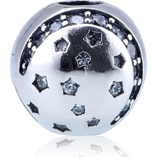Twinkling Night Clips Stoppers Charm fit Lady Bracelet Bangle Clear CZ Girl Gift Authentic S925 Bead DIY Jewelry