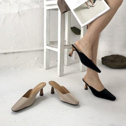 Women Slides Round Toe Leopard Thin High Heels Slippers Slip On Casual Pumps Party Sandals Slippers Black Beige Summer Slides