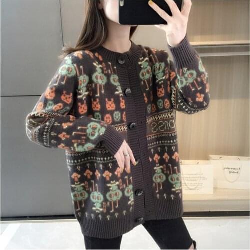 2021 Fall New Ladies Knit Cardigan Loose Autumn Winter Hot Style Soft Waxy Cartoon Long Sleeve Kawaii Single Breasted Sweater