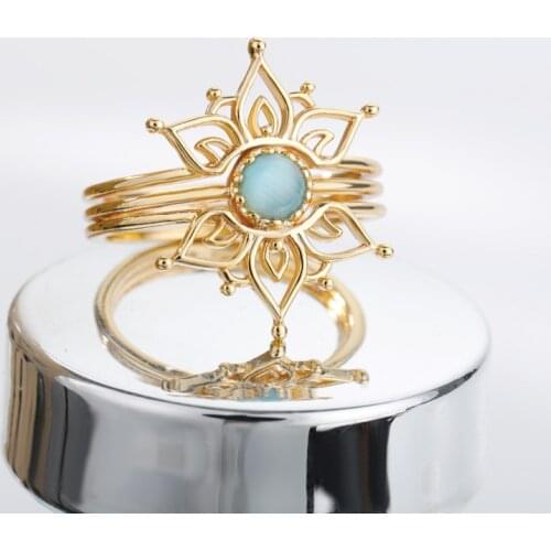 Vintage Opal Lotus Rings For Women Noble Temperament Gold Color Stainless Steel Handmade Personality Ring Jewelry Gift 2021 New