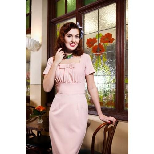 35- summer women vintage 50s bow square neck wiggle debbie pencil dress plus size vestido elegant work dresses pinup jurken robe