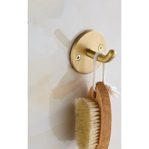 Brushed Gold Antique Bathroom Robe Hooks Wall Mounted Coat Hooks Gold Brushed Clothes Hooks Vibrant Moderne Double Hooks