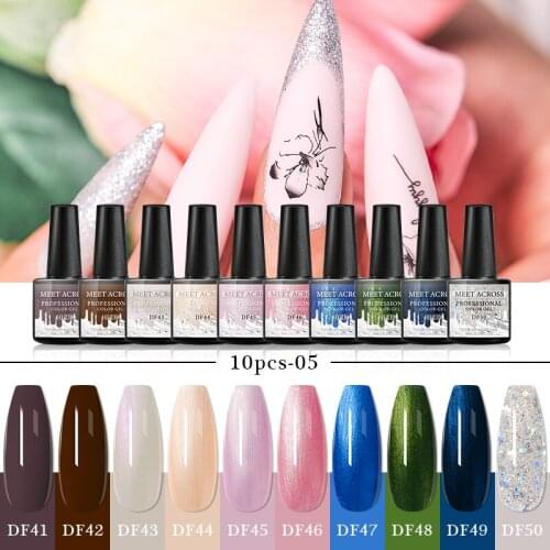 MEET ACROSS 10Pcs Gel Nail Polish Set Hybrid Varnishes Base Top For Nails UV LED Lamp Gel Kits Manicure Nails Gel Polish Set