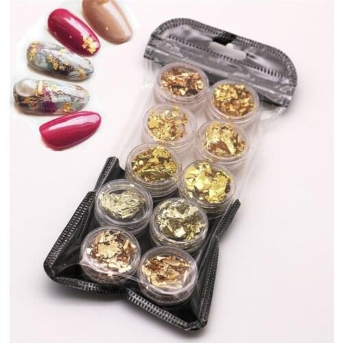 2-Styles Nail Foil Flakes Paper Sticker 10 Boxes/Set Transfer Foil Sticker Nail Art Glitter Gold Silver Nail Foil Sticker Flakes