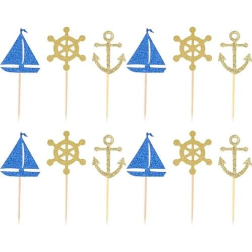 24pcs Cake Toppers Sailing Boat Anchor Durable Nautical Decorative Cake Picks Cake Toppers For Festival Birthday Banquet Party