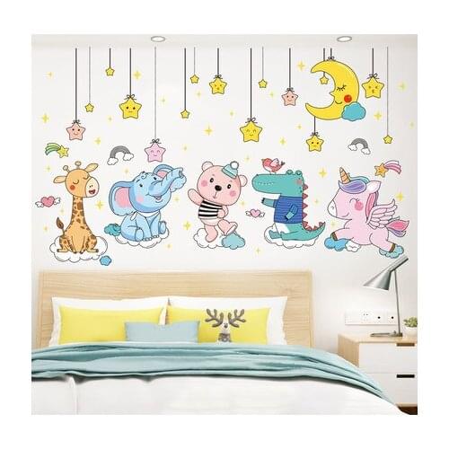 3D Cartoon Poster Wall Sticker Starry Night Animal Wall Decoration Kindergarten Growth Background Culture Wall Decor Wallpaper