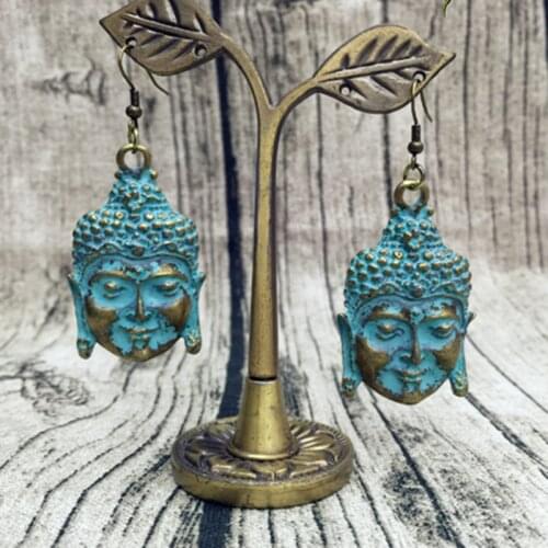 48x28x5mm Brass Bronze Buddha Head Pendant Bead Earring Length 65mm