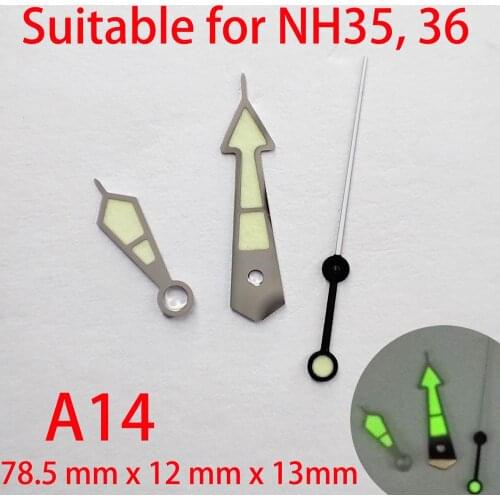A14 suitable for NH35 watch pointers, watch accessories hand green/blue super luminous watch custom accessories NH36