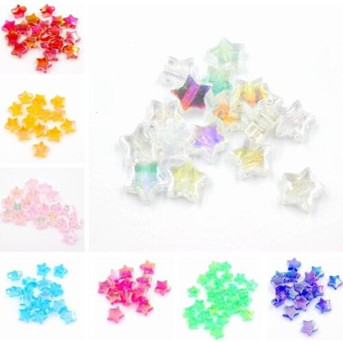 New 100pcs 11x4mm Acrylic Spacer Beads Five-pointed Star Shape Transparent Rainbow Color Beads For DIY Jewelry Making