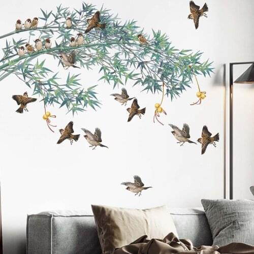 Chinese Style Bamboo Birds Wall Stickers Home Living Room Bedroom wall Decor Wallpaper Office Room Decoration art Decals Vinyl