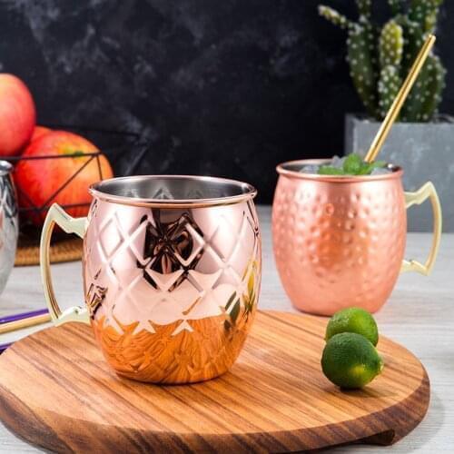 550Ml Stainless Steel Wine Glass Moscow Mule Copper Cup Cocktail Glass Mug Coffee Cup Creative Hammer Point Cup Body Wine Set