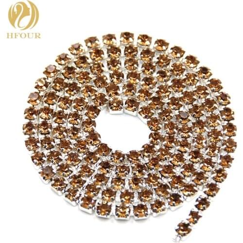 5yard/pack High quality Sliver base Crystal yellow glass crystal Rhinestones Cup Chain DIY clothing/Wedding dress Accessories