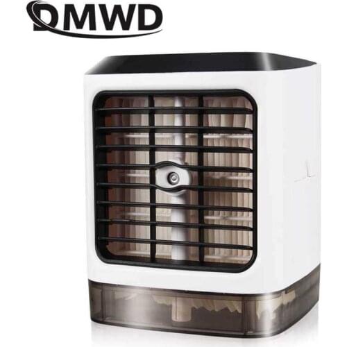 DMWD Mini Portable Air Conditioner Humidifier Purifier USB Air Cooler Water Mist Fan 7 Colors LED Light Desktop for Office Home