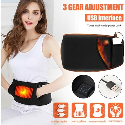 Electric USB Heating Waist Back Brace Belt Pad Heating Lumbar Support 3Gear Warm Pain Relief Far Infrared Hot Compress